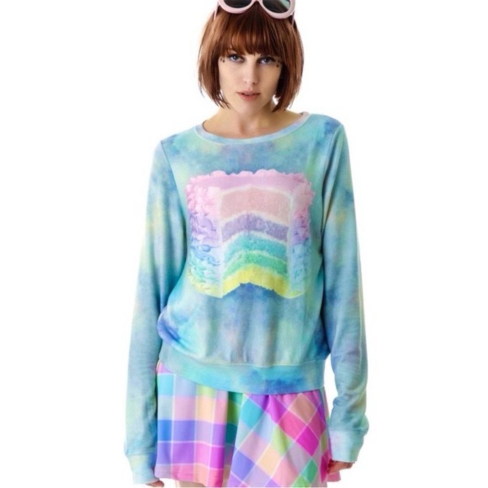 Wildfox Dreaming of Cake Baggy Beach Jumper Pastel Rainbow Cake Pullover Small - Picture 1 of 10